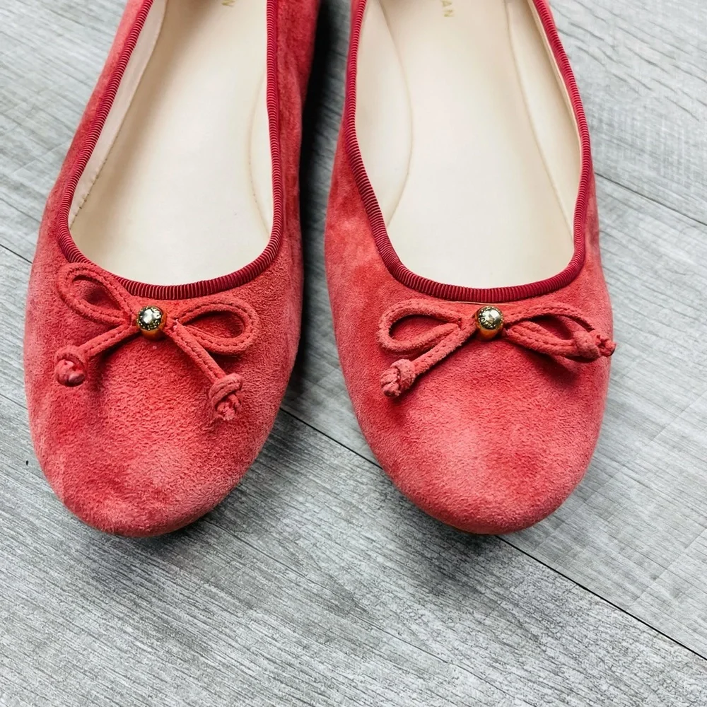 COLE HAAN BLUSH PINK RED SUEDE BOW FLATS